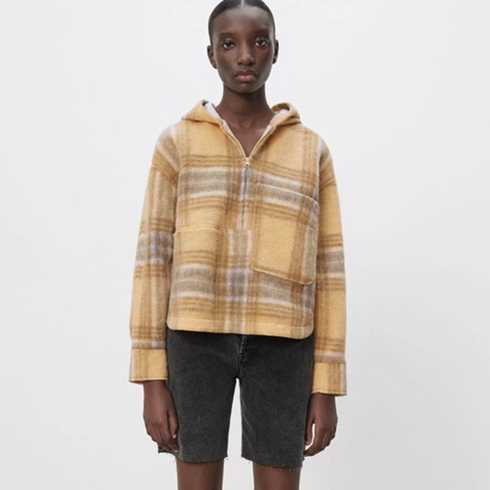 Wool blend plaid sweatshirt yellow